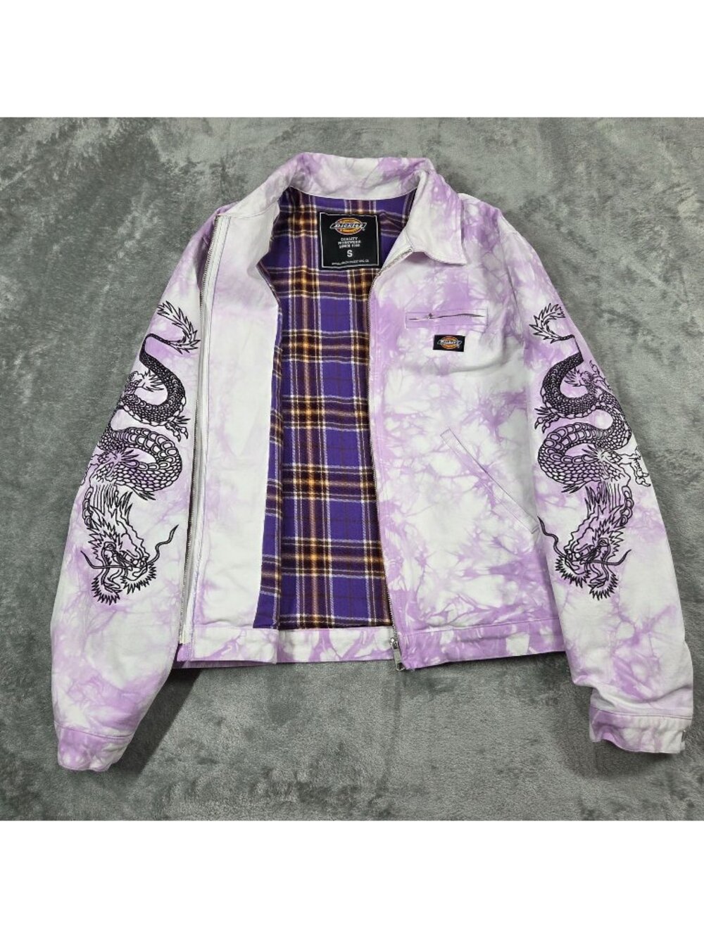 Clot X Dickies Jacket Men S Purple Tie Dye Dragon Embroidered Flannel Lined Coat